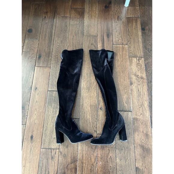 Marc Fisher Black Velvet Heeled Over The Knee Boots Size 10 M - Picture 1 of 3